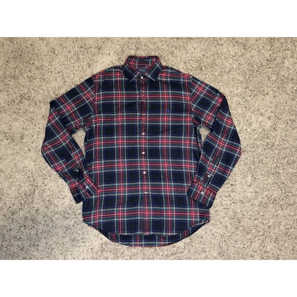 POLO RALPH LAUREN Black Red Plaid Flannel Button Up Slim Fit Holiday Preppy L - Picture 1 of 9
